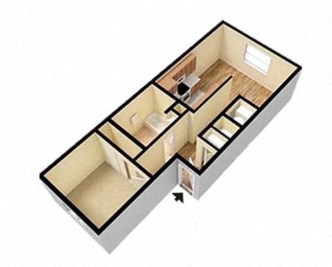 Floor plan for 1 bed, 1 bath, 583 sqft
